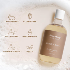 Deep Steep foam filling a bathtub illustrating rich bubbles and aromatherapeutic calm