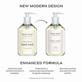 Deep Steep pump dispensing lather showing easy use and gentle cleansing