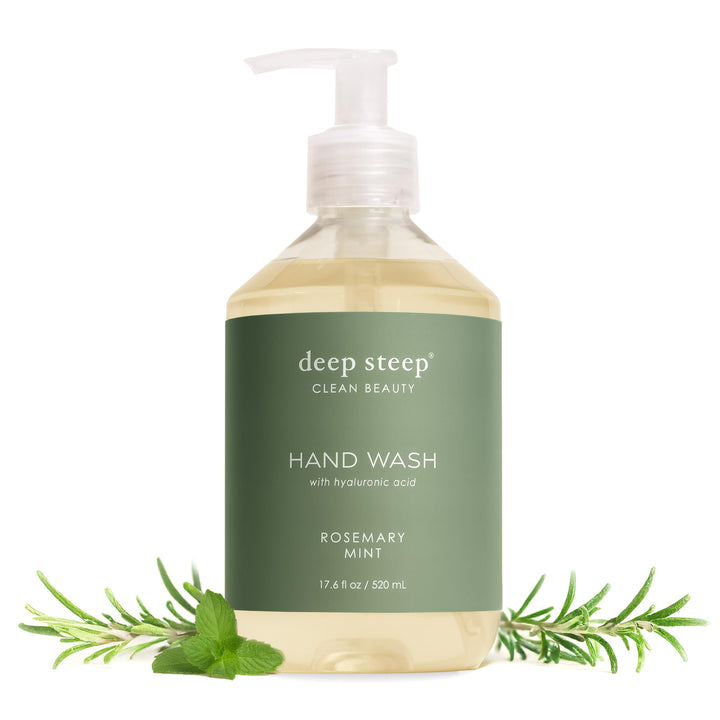 Deep Steep front bottle showing rosemary mint scent and moisturizing benefit