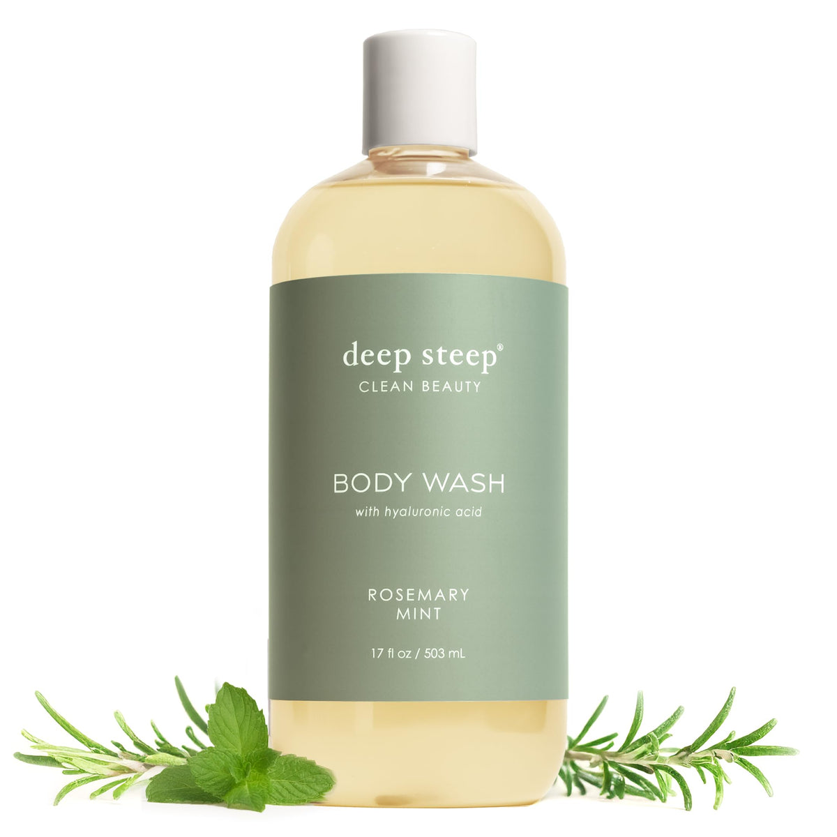 Deep Steep front bottle showing rosemary mint scent and invigorating benefit