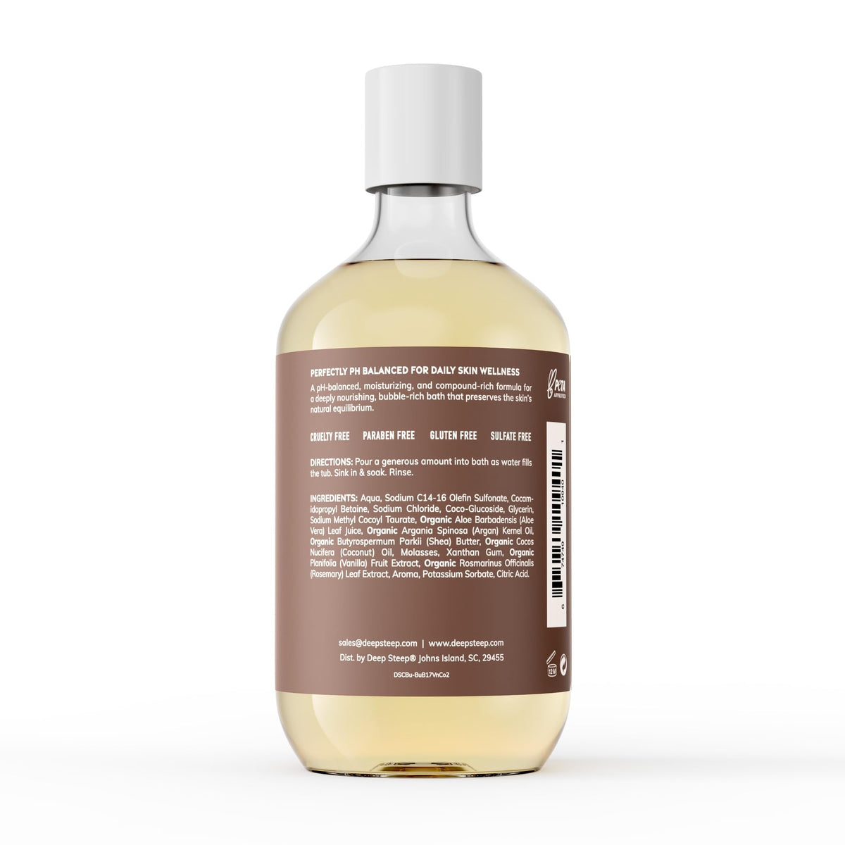 Deep Steep pouring foam into tub creating gentle, long-lasting bubbles