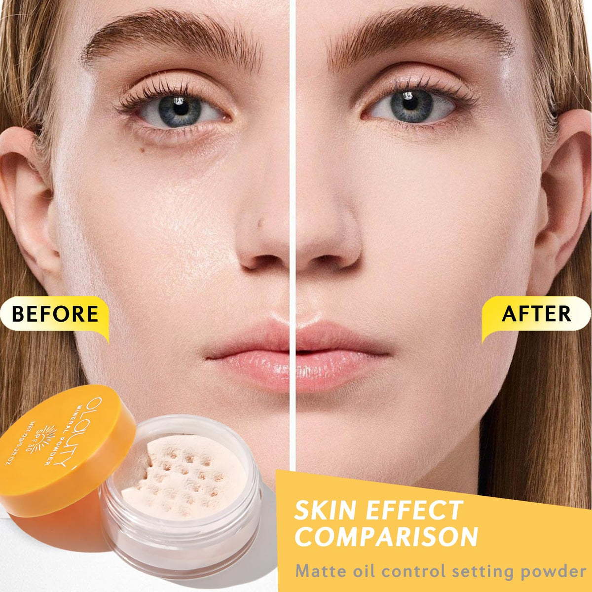 Deepmind applying powder with puff to set makeup and reduce shine