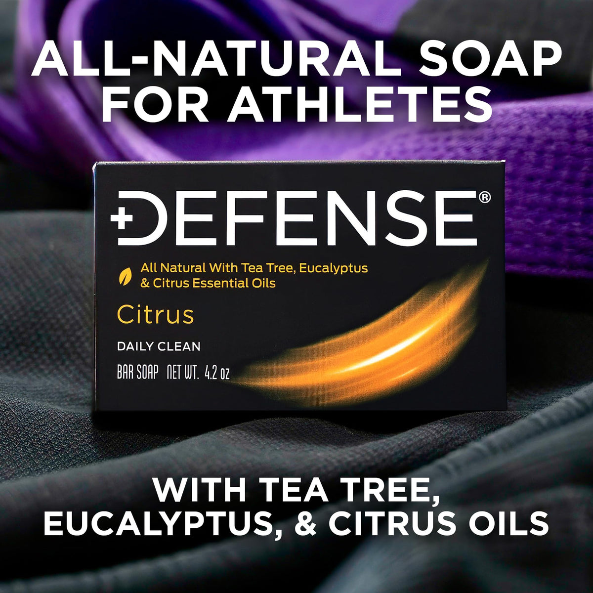Defense Soap citrus bar texture detail showing triple‑milled density for long life