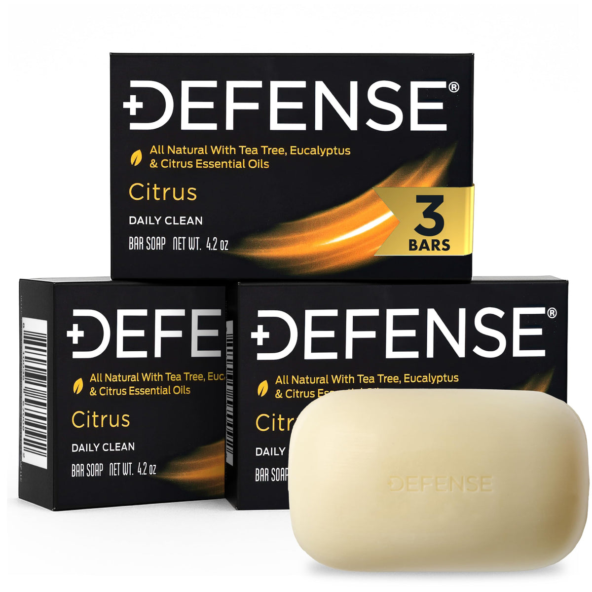 Defense Soap citrus front packaging showing fresh scent and active use benefit
