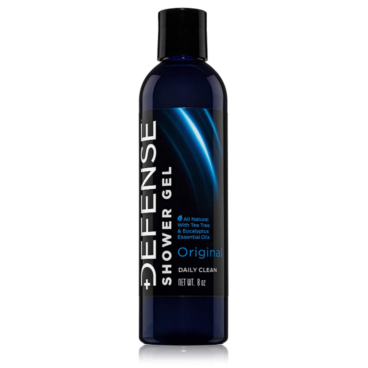 Defense Soap front bottle showing branding and 8 oz size, clear benefit of portability