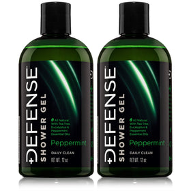 Defense Soap front packaging showing two 12 oz bottles and benefits
