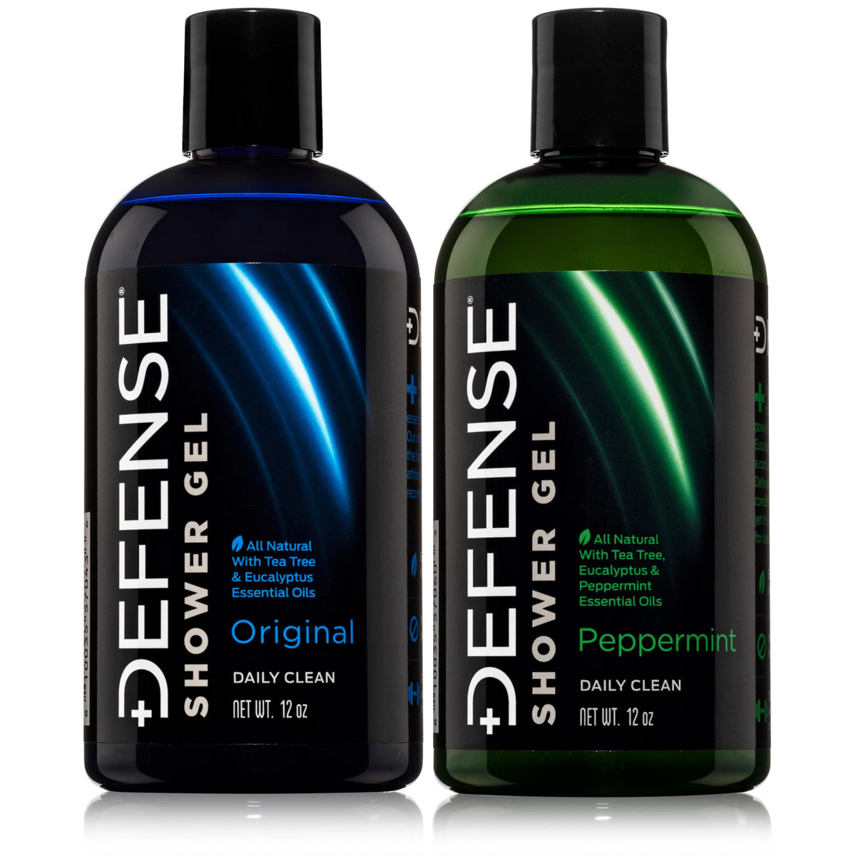 Defense Soap front packaging showing twin 12 oz bottles and branding benefits