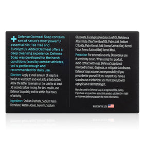 Defense Soap tea tree and eucalyptus oils ingredients display promoting natural formula