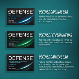 Defense Soap on bathroom shelf in lifestyle scene promoting everyday use