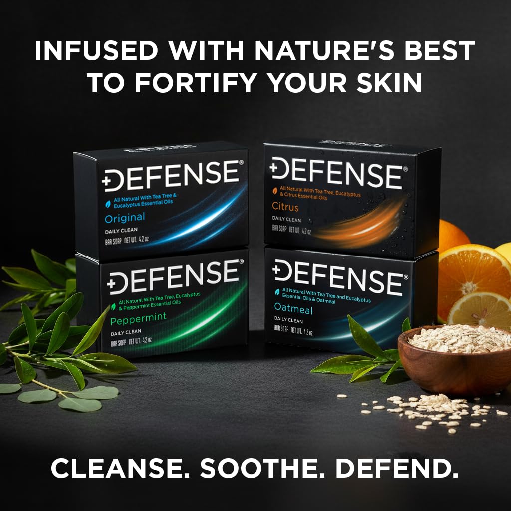 Defense Soap oatmeal bar close-up revealing grainy texture for gentle soothing