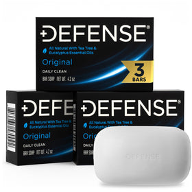Defense Soap front packaging showing three original bars and fresh scent benefit