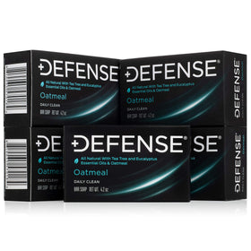 Defense Soap backing of pack with ingredient panel and usage guidance