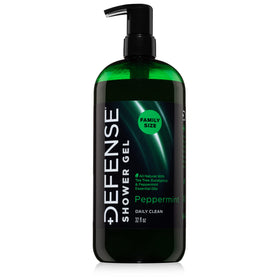Defense Soap front label showing product branding and peppermint scent benefit