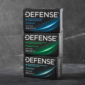 Defense Soap oatmeal bar texture close-up for soothing skin benefit