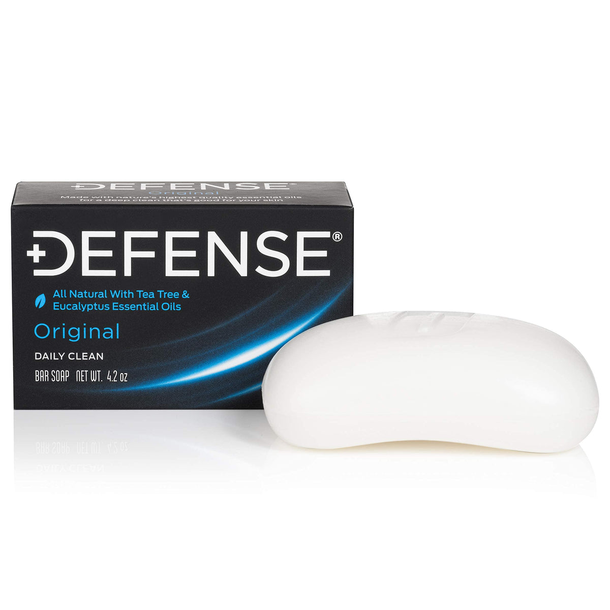 Defense Soap cross-section display emphasizing long-lasting, dense bar benefit