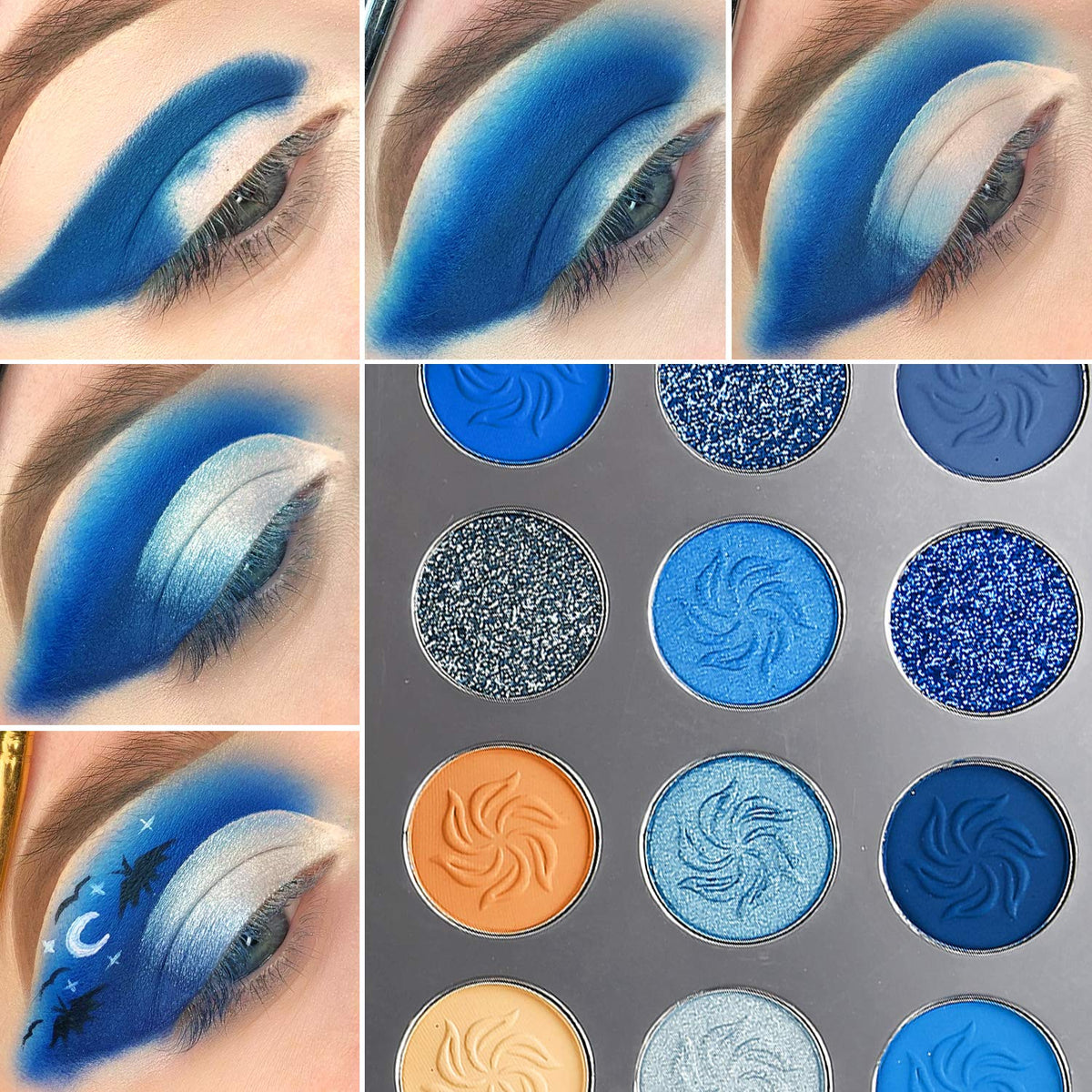 DE'LANCI finished eye look at night showing bold blue shimmer suitable for events