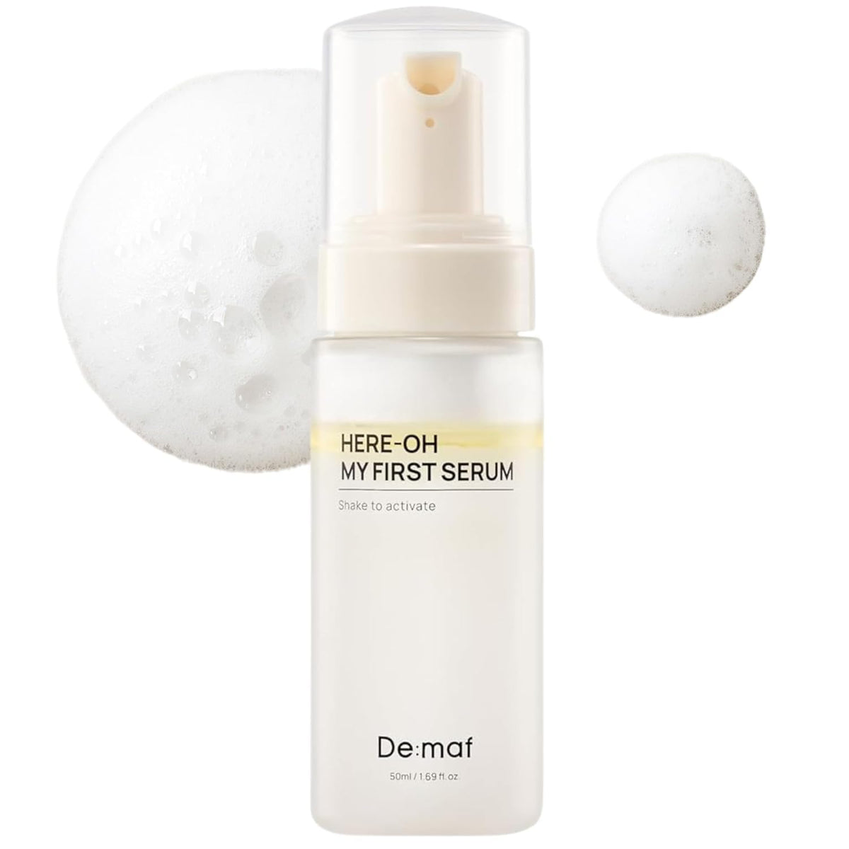 De:maf front packaging of hydrating serum showing sleek bottle and label benefit