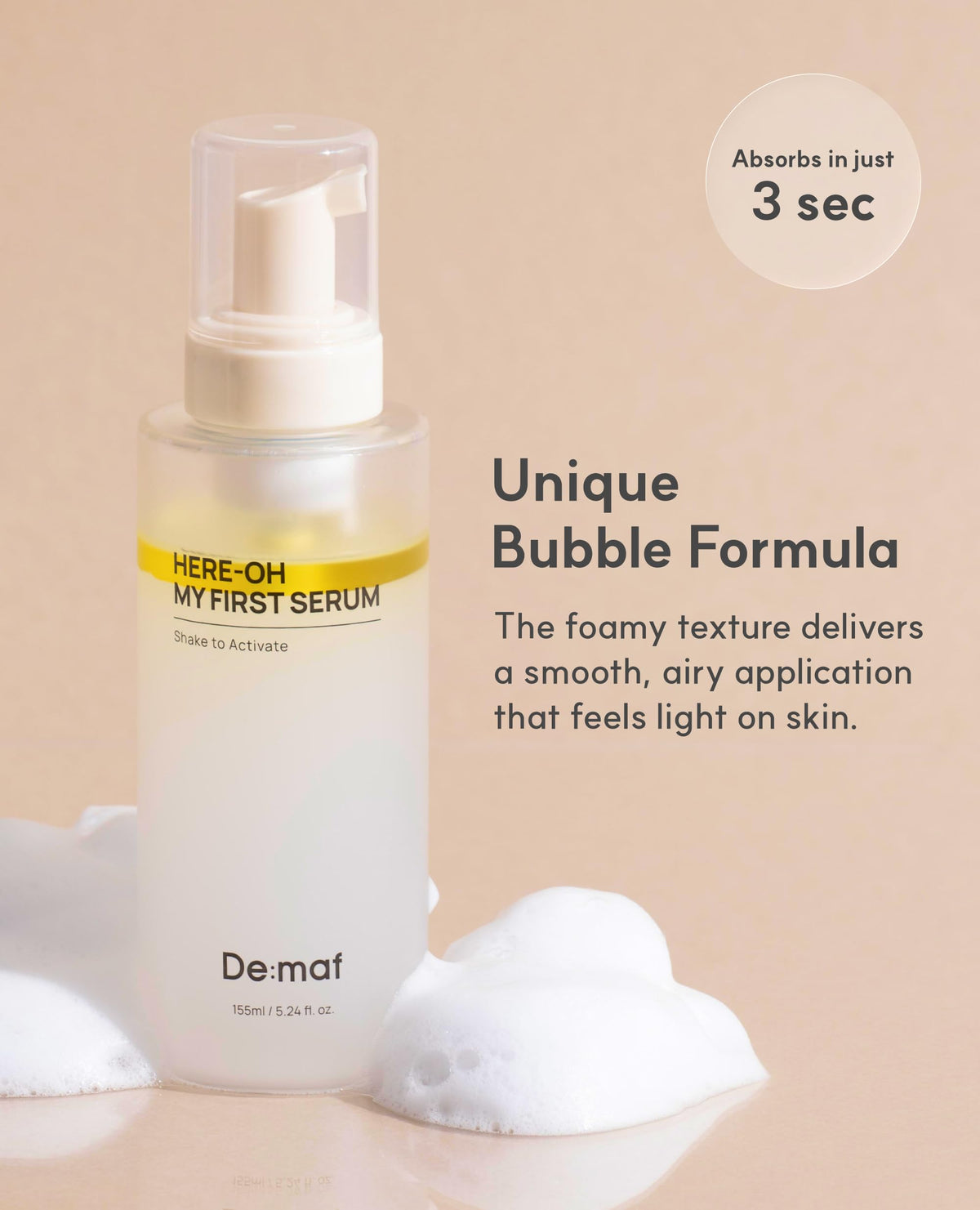 De:maf texture close-up whipped serum, highlights light absorbent finish