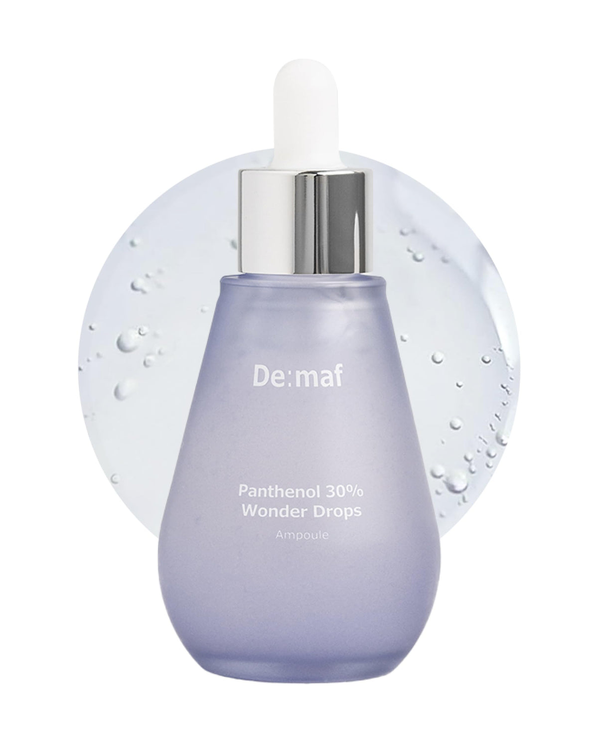 De:maf bottle front view showing label and pipette, highlights soothing benefits