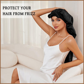 DEMAZALO bonnet holding braids to show tangle-free overnight protection