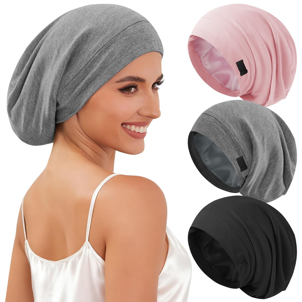 DEMAZALO three bonnets front view shows colors and neat fold benefits