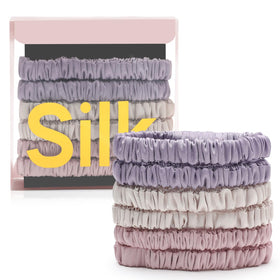 DEMAZALO front packaging showing six silk scrunchies, neat presentation and protection