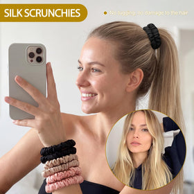 DEMAZALO scrunchie holding ponytail with silky finish, prevents creases