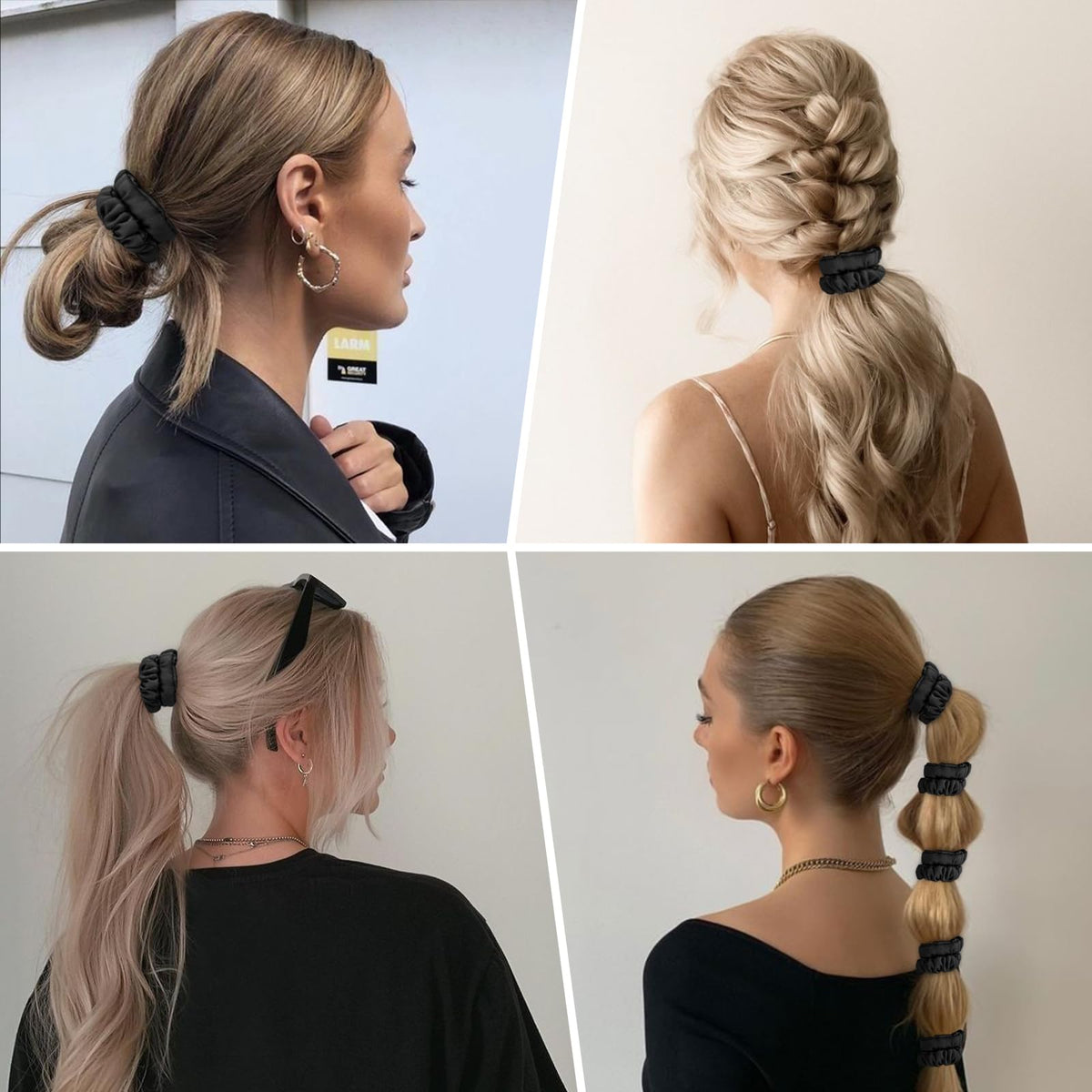 DEMAZALO lifestyle scene with scrunchie in a bag suggests everyday convenience and style