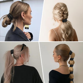 DEMAZALO lifestyle scene with scrunchie in a bag suggests everyday convenience and style