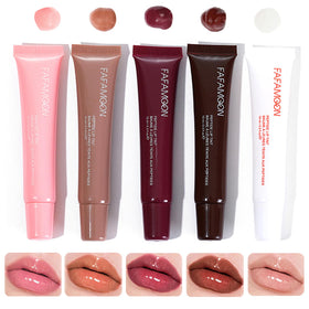 DENESTUP front packaging showing five gloss tubes, practical set