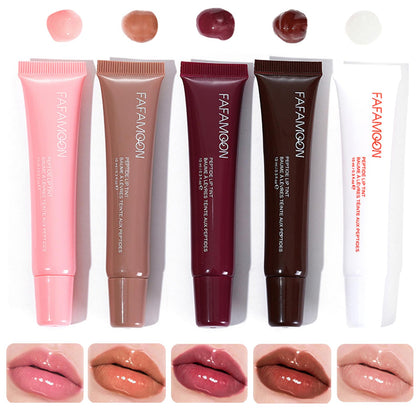 DENESTUP front packaging showing five gloss tubes, practical set
