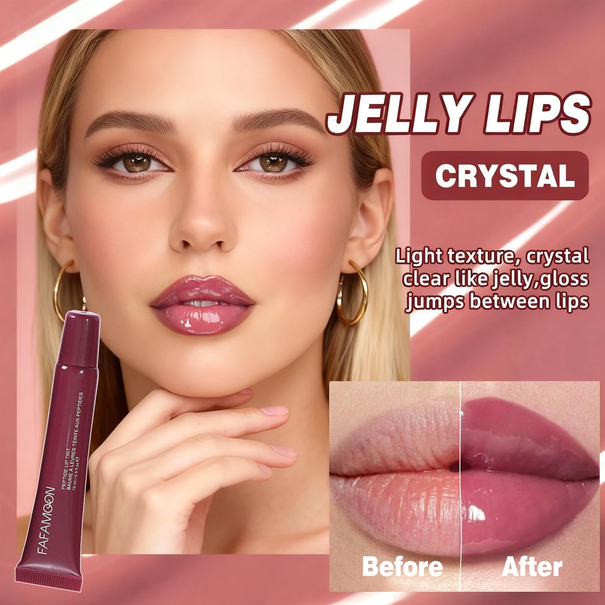 DENESTUP model wearing gloss to display plumping visual effect