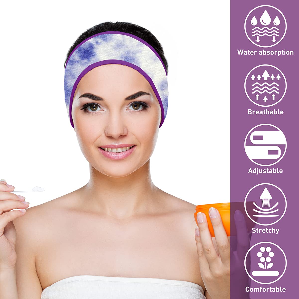 Denfany headband absorbing water in shower scene protecting hair from steam