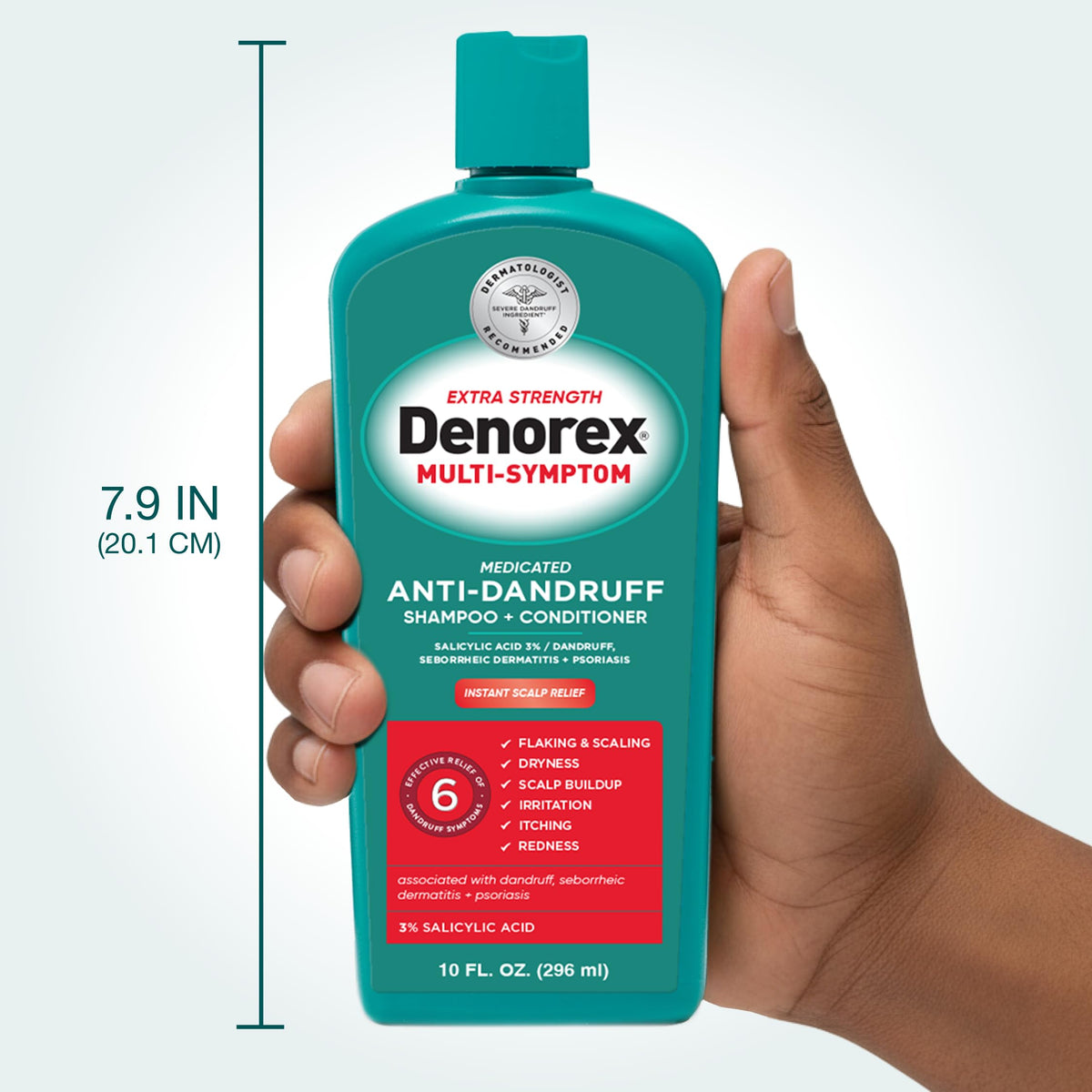 Denorex graphic of 3% salicylic acid indicating exfoliating action