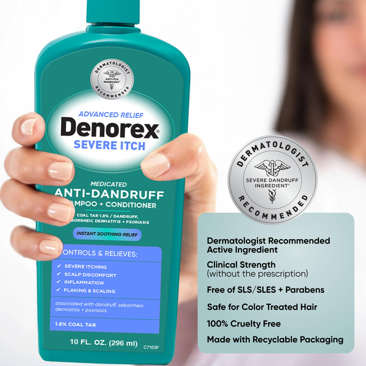 Denorex back panel with directions and warnings ensuring safe, informed use