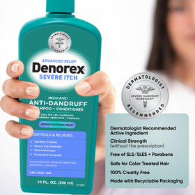 Denorex back panel with directions and warnings ensuring safe, informed use