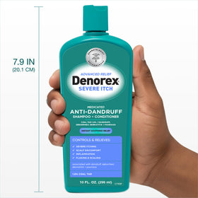 Denorex-treated hair showing smooth, hydrated results after use benefit