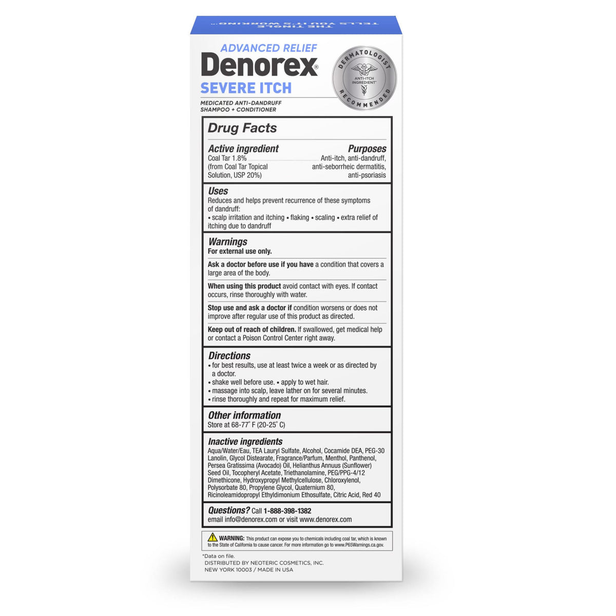 Denorex on bathroom shelf styled in a shower setting conveys everyday routine benefit