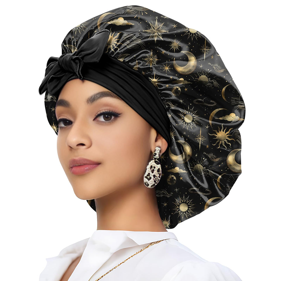 Deokke bonnet front view showing full coverage and stylish print for protection
