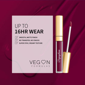 Depuplum on lips full face shot showing true-to-color mauve red for style inspiration