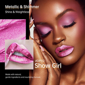 Depuplum swatch on arm showing bold hot-pink pigment and metallic shimmer