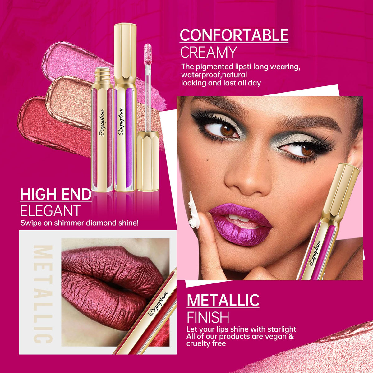 Depuplum DP118 lips closeup highlighting reflective metallic blue color and full coverage