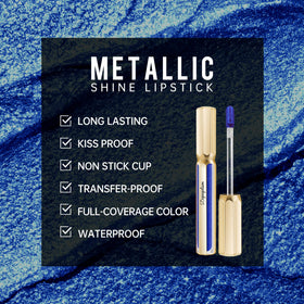 Depuplum DP118 on model full face showcasing bold blue metallic lip for dramatic effect
