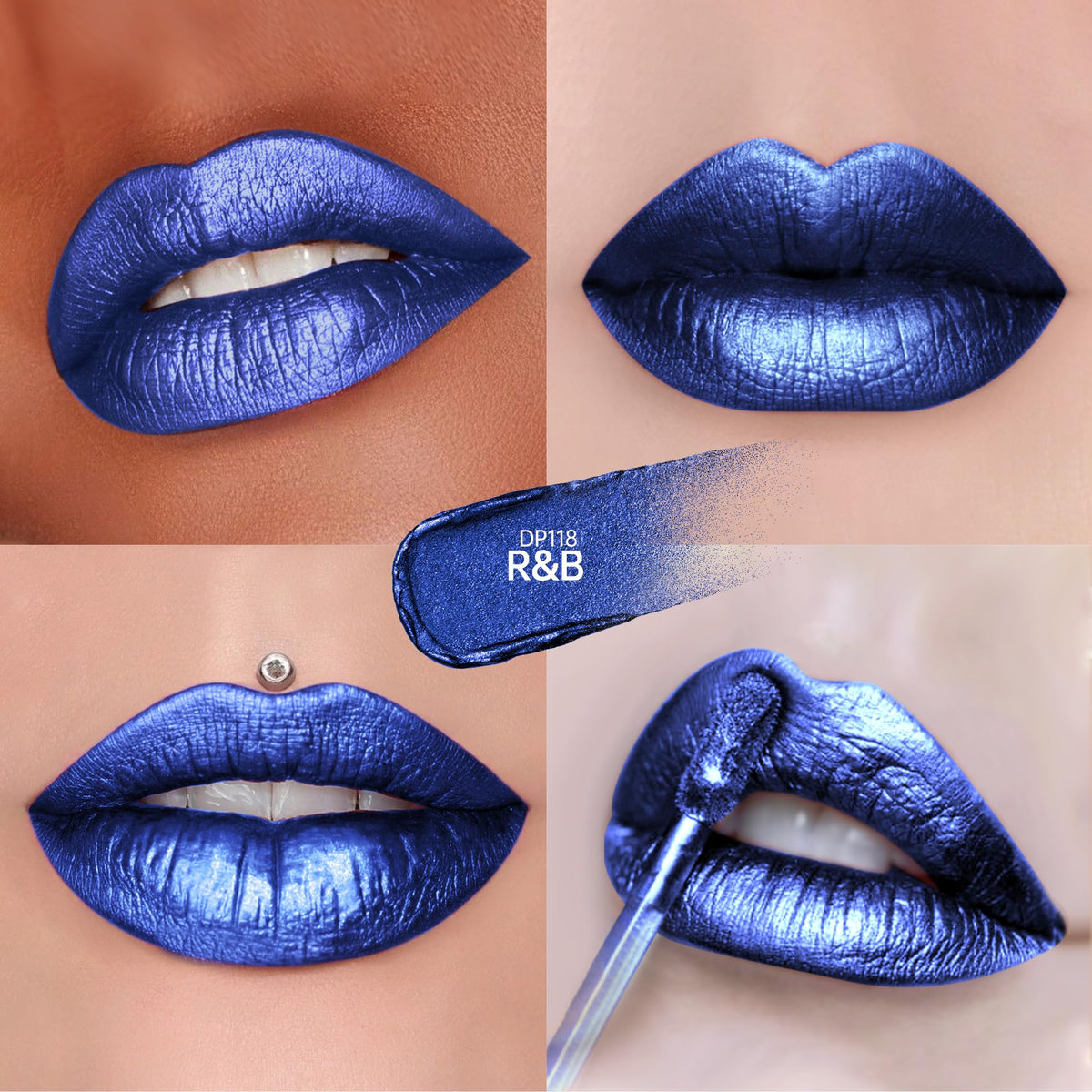 Depuplum DP118 texture closeup showing smooth blue metallic gloss and silky finish