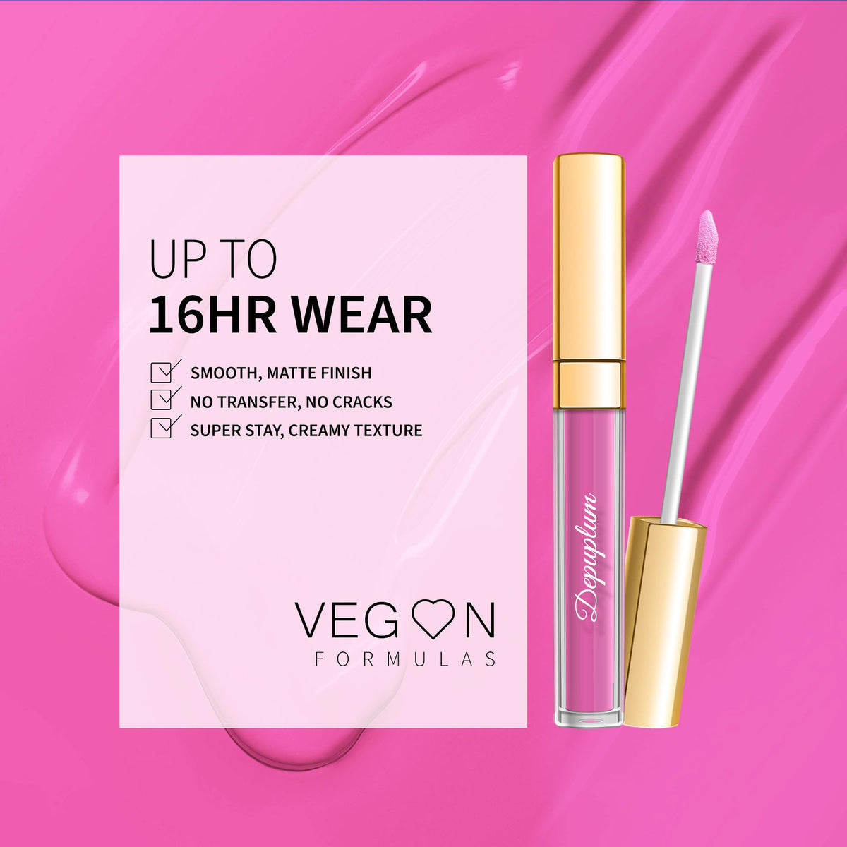 Depuplum lips closeup during application showing even matte coverage and long-wear benefit
