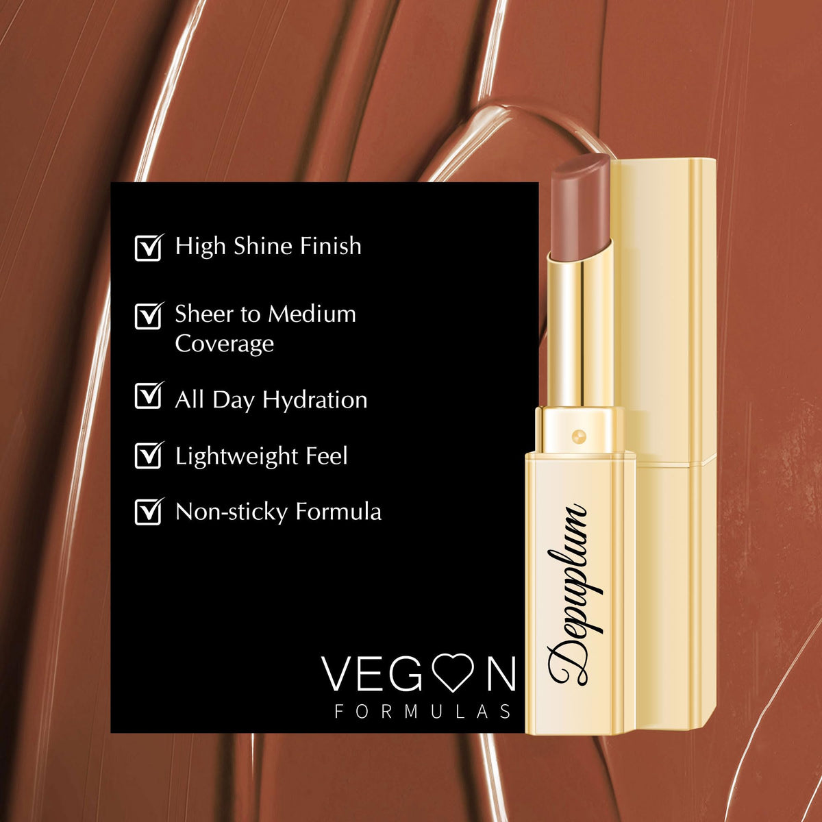 Depuplum open twist-up stick focusing on product tip and precise, mess-free application benefit