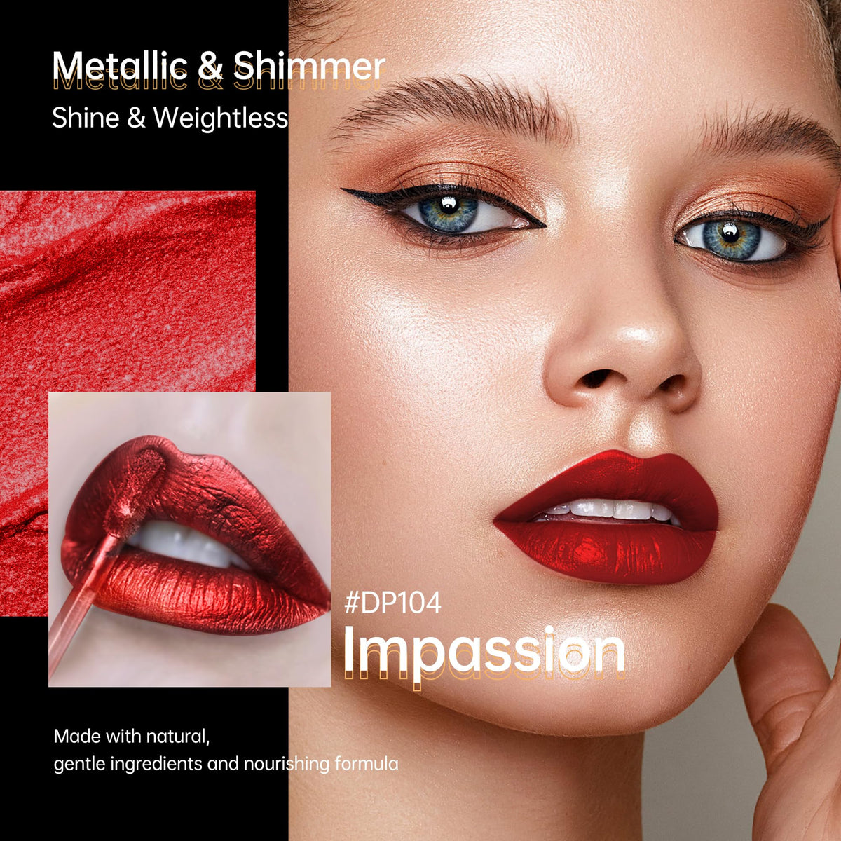 Depuplum applicator wand with deep red metallic product, precise tip for even application