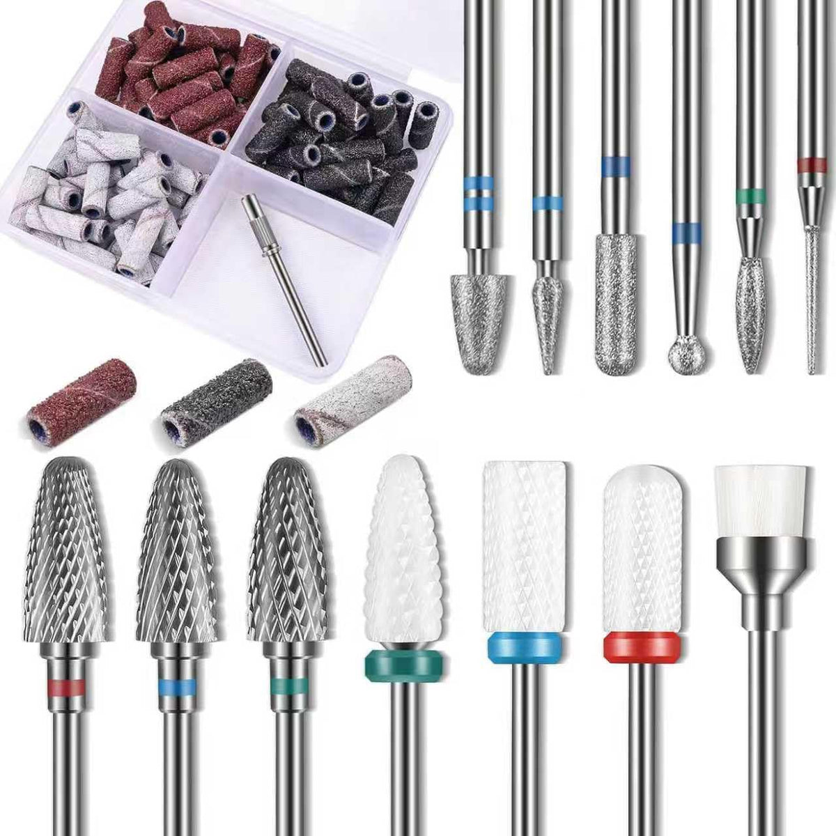 Depvko front packaging showing full bit set and 75 sanding bands for convenience