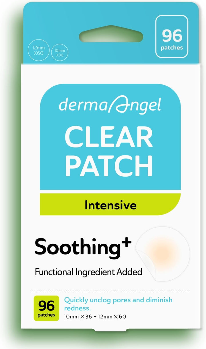 DERMA ANGEL front packaging showing clear hydrocolloid patches for discreet blemish care