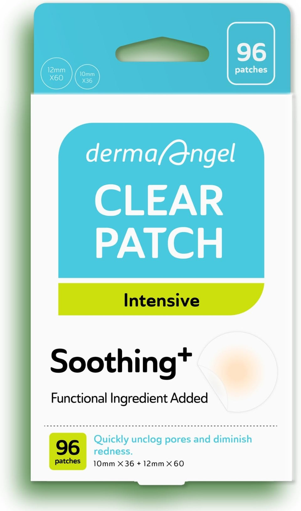 DERMA ANGEL front packaging showing clear hydrocolloid patches for discreet blemish care